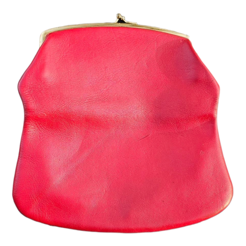 Vintage Small Leather Red Bag Kiss Lock Clasp - Picture 4 of 13